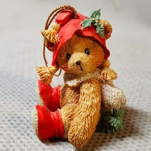 Cherished Teddies, bear with the Holly on hat
